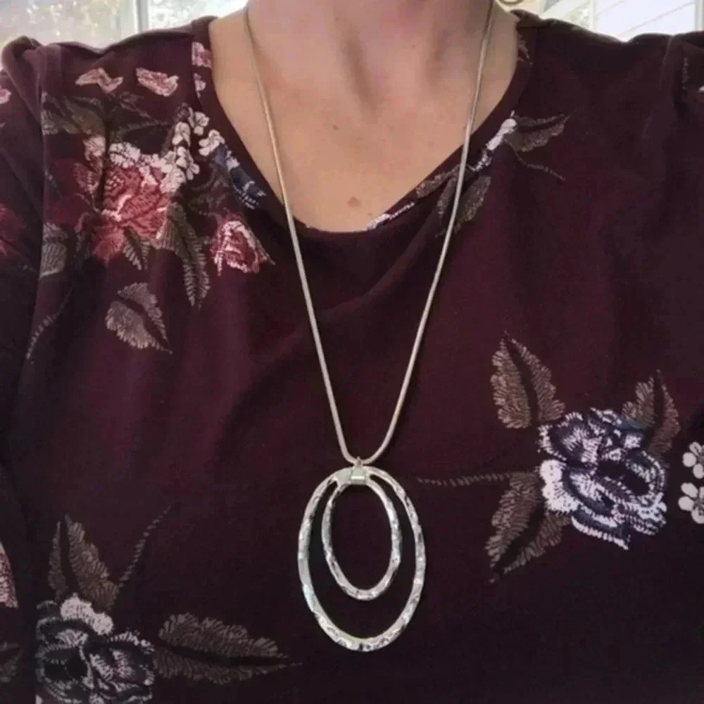 Large Pendant Silver Fashion Statement Long Necklace NWT